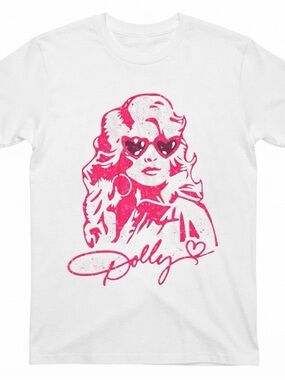 Gildan White Shirt with Hot Pink Dolly Parton Graphic Tee